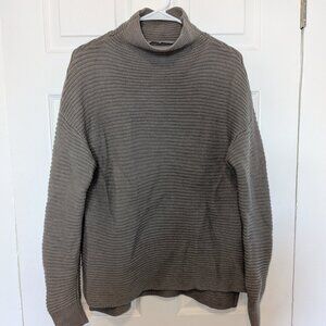 Athleta Merino Wool Knit Tunic Sweater Med Beige Mock Funnel Neck Thick Stretch